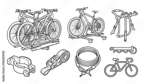 Bicycle carrier systems for vehicles including hitch mount and roof rack with security cable lock