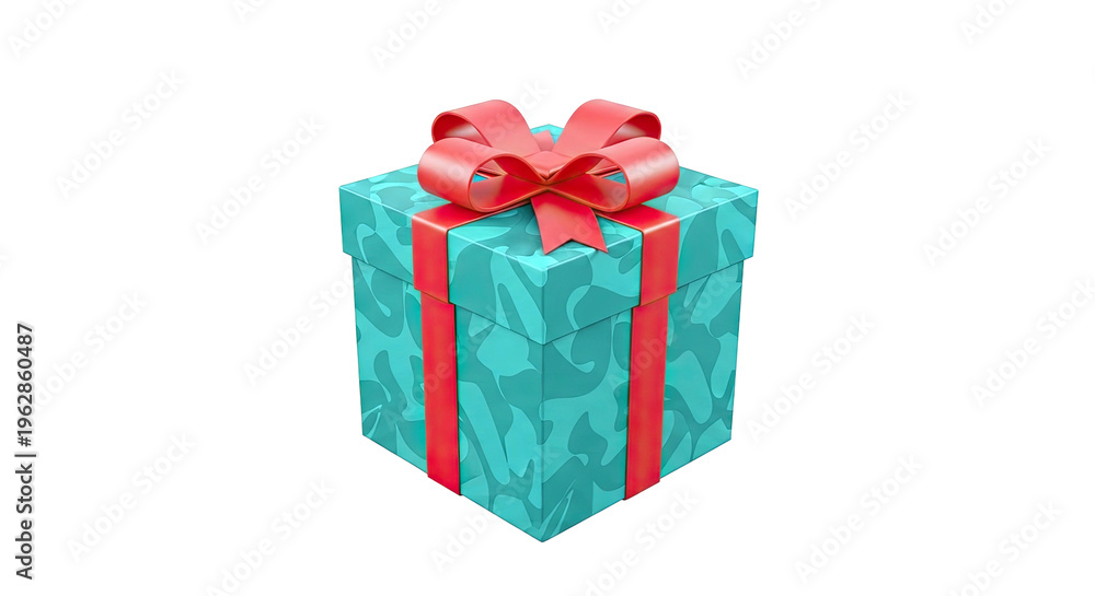 Fototapeta premium Gift Box with Camouflage Pattern and Red Ribbon