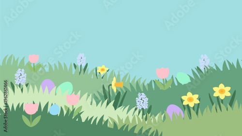 Close Up Spring Grass and Wildflowers Illustration

