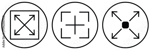 Full screen vector black icons. Set of full screen and exit full screen icon. zoom icon . Scalability icons in flat style for web site,  mobile app. Vector illustration. with white background EPS10