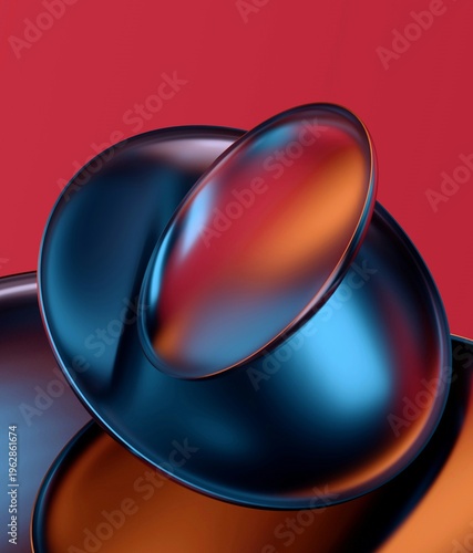 Abstract Glossy Metallic Shapes with Vibrant Color Reflection 3D Render