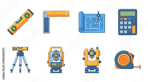 Construction Engineering Tools Icon Set Surveying and Architecture Equipment Collection