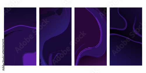 Abstract purple and dark blue marble textures in a four panel arrangement