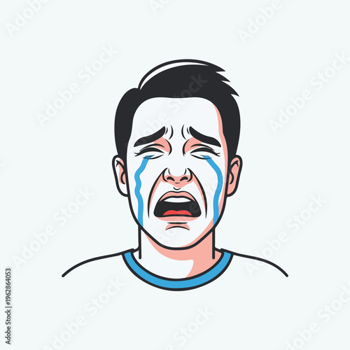 A cartoonish depiction of a crying person expressing intense emotion