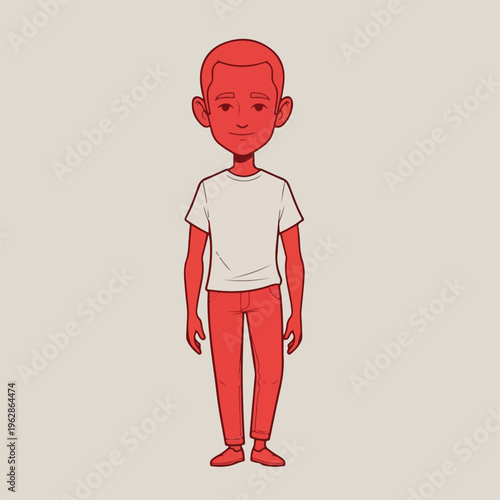 A cartoonish depiction of a person, colored in red and white