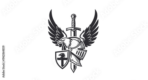 Medieval Heraldry Emblem with Eagle, Shield and Sword