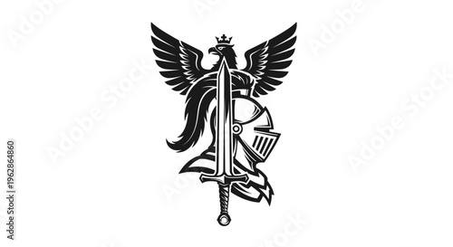 Medieval Heraldry Emblem with Eagle, Sword and Helmet