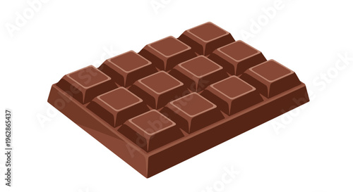 High angle isometric view of a delicious dark chocolate bar divided into several squares for a sweet treat and confectionery concept.