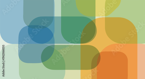 Overlapping translucent shapes of various colors create a dynamic composition