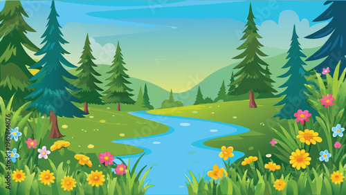 A picturesque landscape featuring a winding river and lush green trees