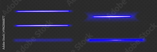 A set of blue neon tubes. A collection of glowing LED strips. Bright, glowing fluorescent strips