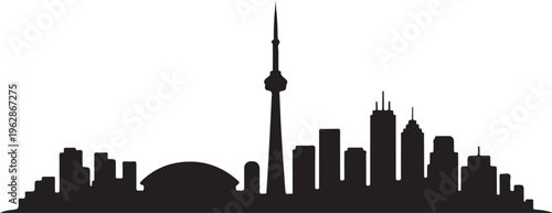 Toronto skyline silhouette vector black white city landmark building illustration.