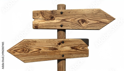 Two wooden directional signs pointing in opposite directions, mounted on a post