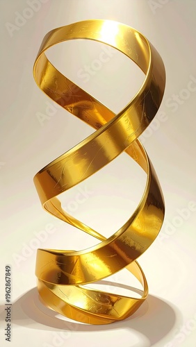 Gleaming golden ribbon sculpture, spiraling upwards