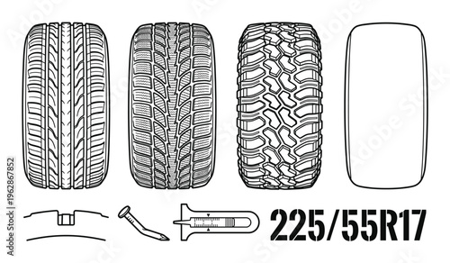 Tires treads and tire size 225 55r17 spare tire repair tools nail gauge measurement