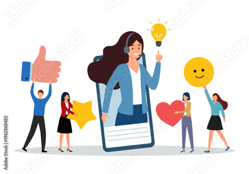 Best customer Reviews concept for web landing page, mobile app, banner. People value the quality of service.