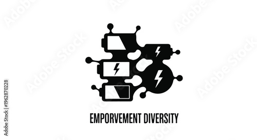 Abstract representation of interconnected batteries and lightning bolts symbolizes power, energy, and diverse sources of strength, with accompanying text highlighting empowerment and diversity.
