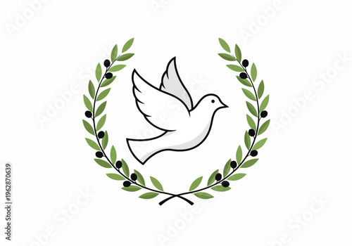 Peace Dove with Olive Branch Wreath Symbol of Harmony and Unity