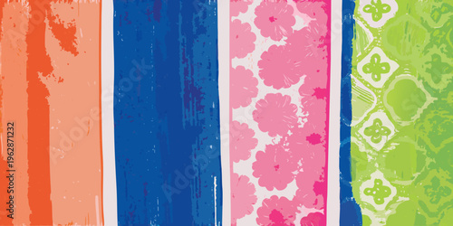 Colorful vertical stripes with varied patterns and textures displayed closely