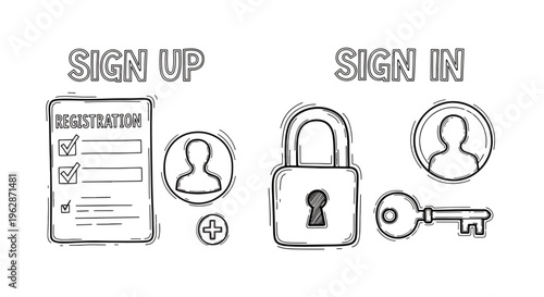 User authentication and registration concept with sign in sign up padlock key and user icons