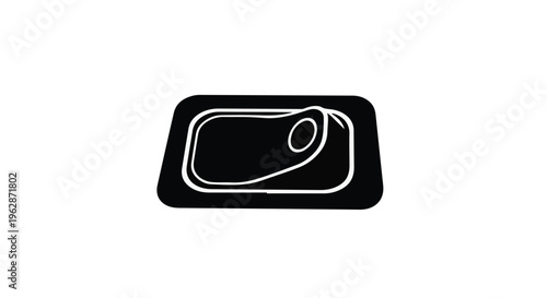 A simple black and white outline drawing depicts a sealed rectangular food can with the contents visible as a single, curving shape inside.