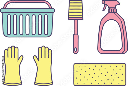 Professional Home Cleaning Supplies Set with Basket Gloves and Spray Bottle vector,Generative Ai