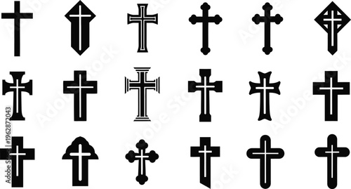 Assortment of Black Christian Cross Symbols in Different Designs religion faith