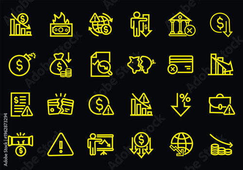 Financial crisis icon set. Editable line icons. Vector illustration.