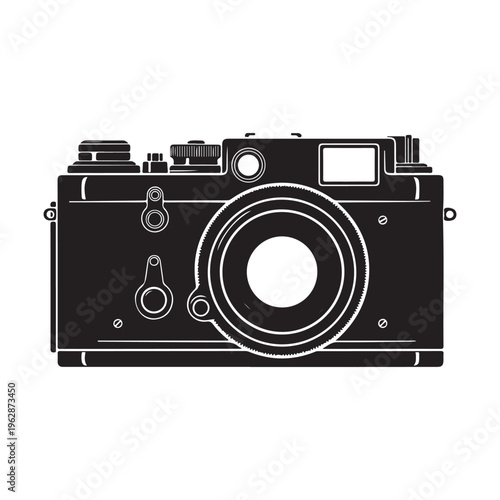 Vintage film camera drawing with black and white tones featuring an old aesthetic look.