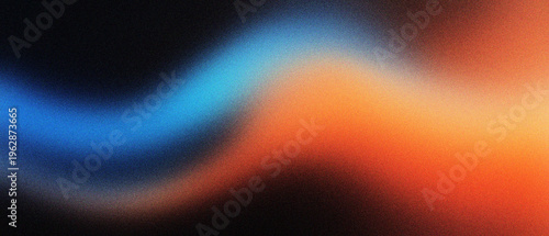 Obraz na plátně Abstract grainy gradient background with vibrant blue and orange light waves, soft blurred texture on dark backdrop
