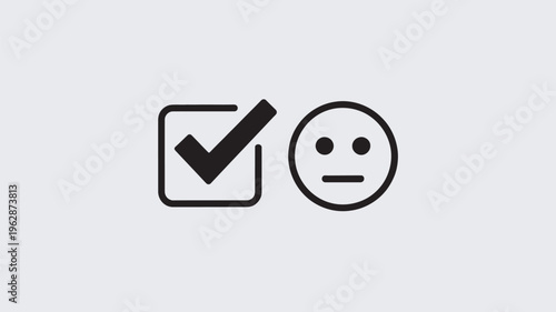 A simple black and white illustration of a checkbox with a checkmark next to a neutral face