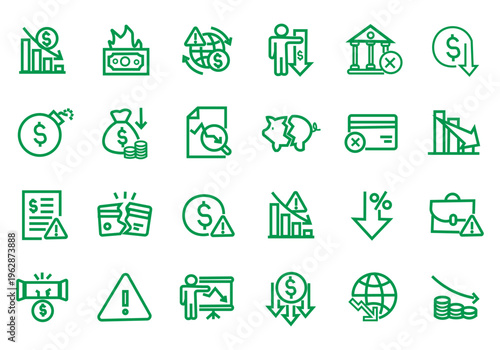 Financial crisis icon set. Editable line icons. Vector illustration.