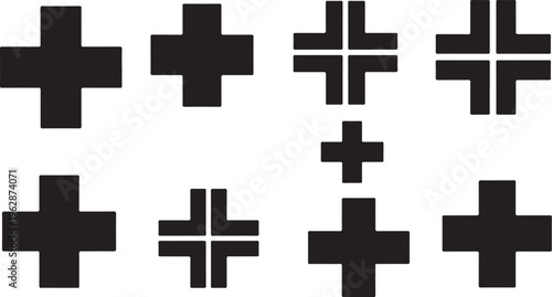 Black Cross Symbols on White Background Pattern Design