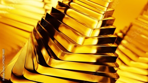 3d rendering of abstract flowing golden shape loop animation background
