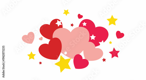 Colorful heart shapes and stars in pastel shades float gently on a plain surface for a festive look