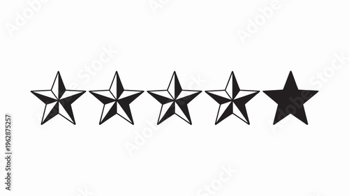 A set of five black and white stars on a plain white background, with one solid black star among them.