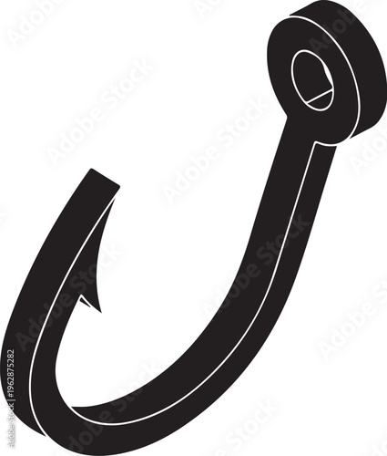 Black fishing hook icon on white background