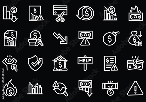 Financial crisis icon set. Editable line icons. Vector illustration.