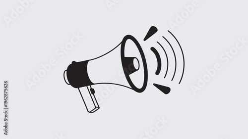 A black and white illustration of a megaphone with sound waves emanating from it.