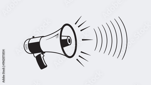 A black and white illustration of a megaphone with sound waves emanating from it.