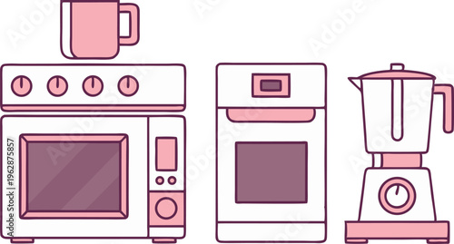 Modern kitchen electronic appliances set with oven and blender in pastel style vector,Generative Ai