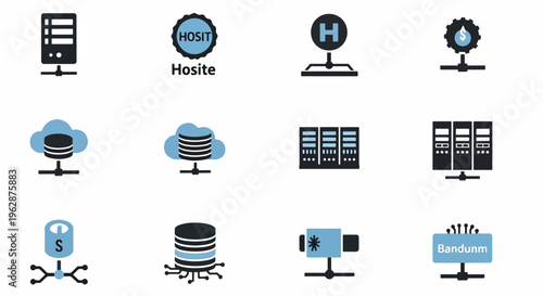 Collection of server hosting and data storage icons for web services