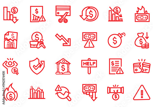 Financial crisis icon set. Editable line icons. Vector illustration.
