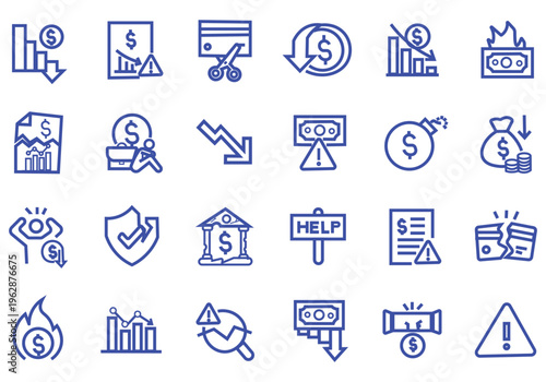 Financial crisis icon set. Editable line icons. Vector illustration.