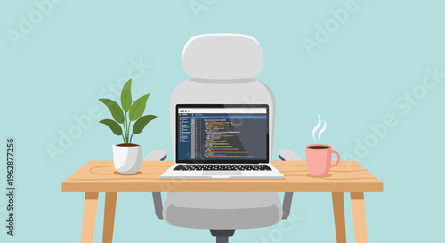 Laptop on a wooden office desk.