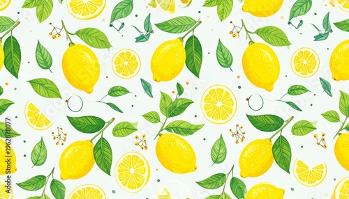 Seamless Watercolor Lemon and Citrus Fruit Pattern with Green Leaves for Summer Wallpaper and Textile Design