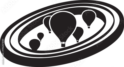 Hot air balloons in a circular motion graphic design