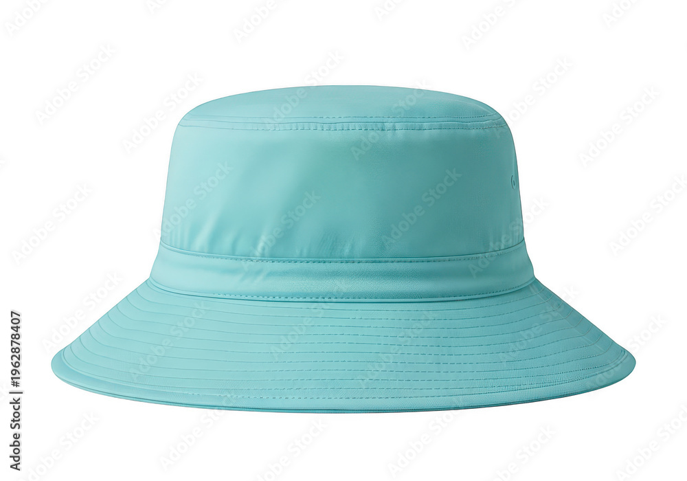 Fototapeta premium Light blue bucket hat with wide brim for sun protection isolated on transparent background