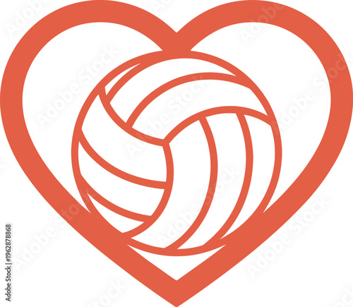 Orange Heart Outline Containing a White Volleyball Icon  love sport