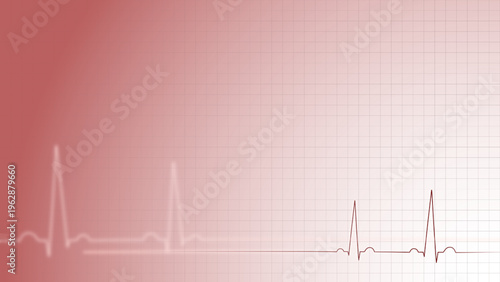 Medical background featuring a red gradient with a subtle ECG grid and a sharp heartbeat line. The composition highlights a clear cardiogram signal on the right side.